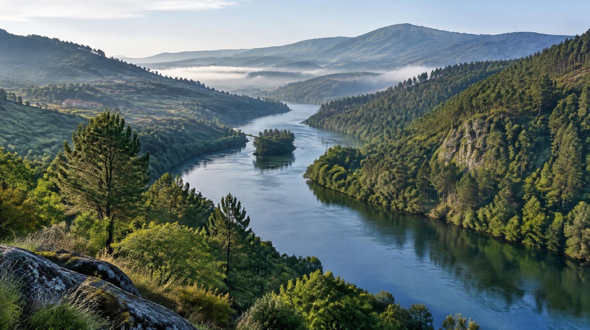 Forest and river landscape in northern Portugal