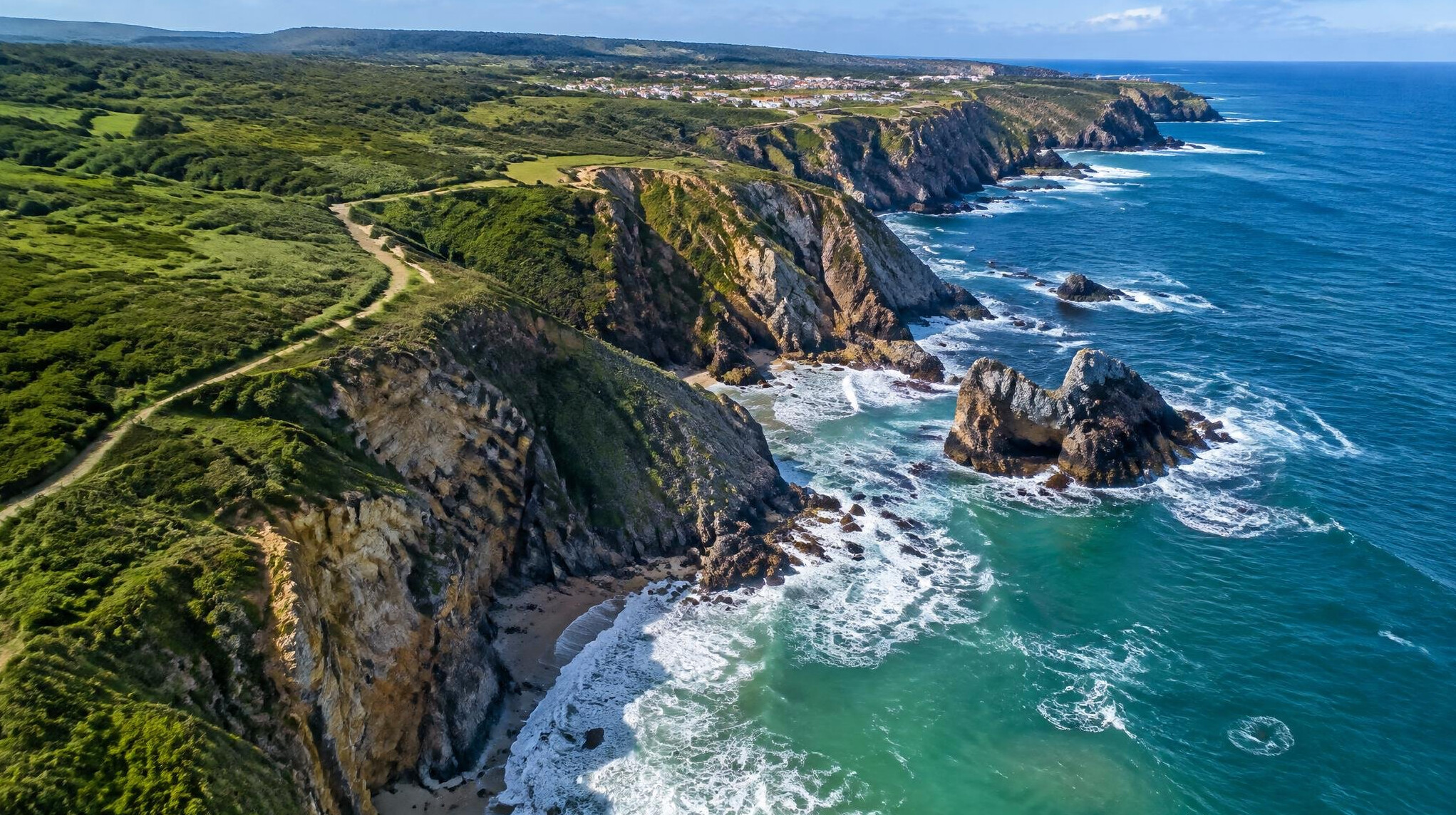 Aerial view of the Portuguese coastline and cliffs