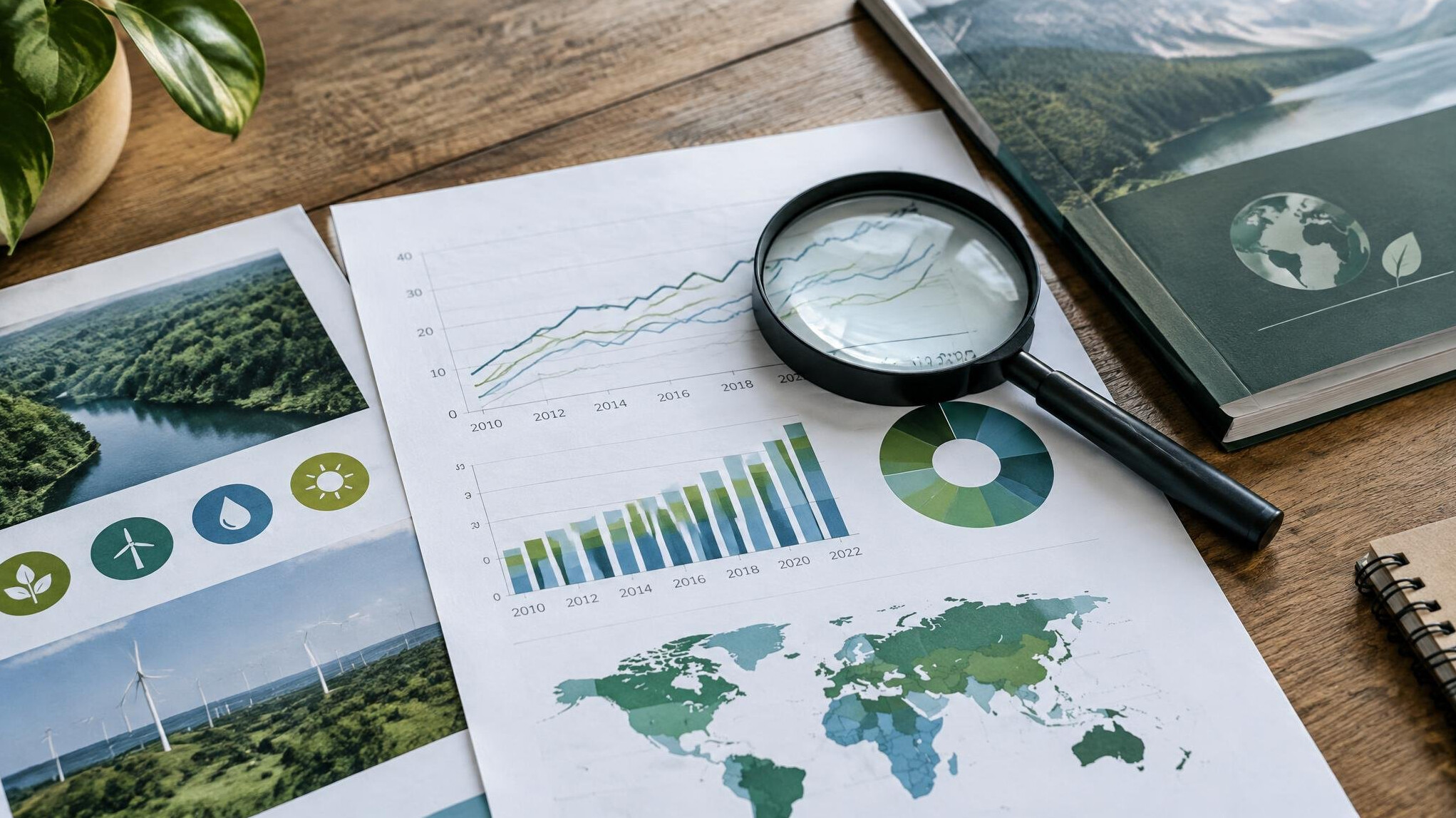 Charts and printed reports spread on a table